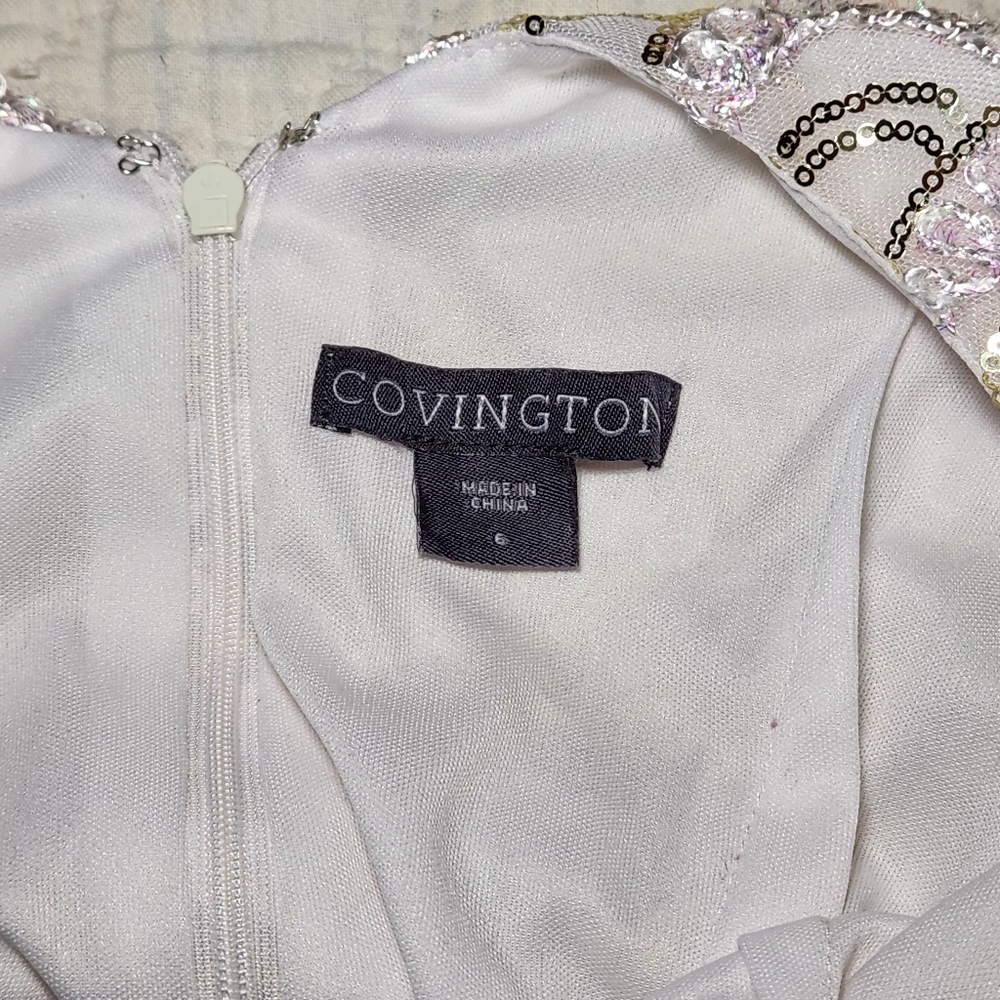 Covington Womens Sz 6 White Gold Sequin Cocktail Dress Sleeveless - Picture 6 of 9